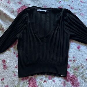 Zara Black Striped Long Sleeve Top